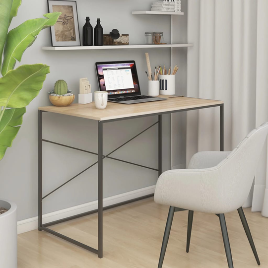vidaXL Tietokonepöytä musta ja tammi 110x60x70 cm lastulevy