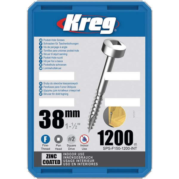 Kreg SPS-F150-1200-INT Ruuvi 38 mm Ø, sinkitty, 1200-pakkaus, Pan Head