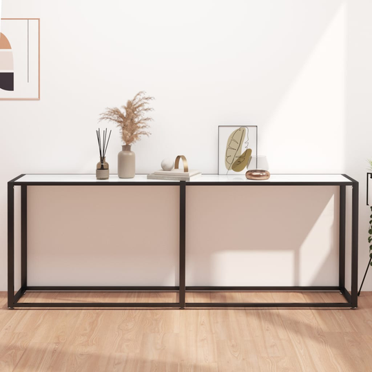 vidaXL Konsolipöytä valkoinen marmori 200x35x75,5 cm karkaistu lasi