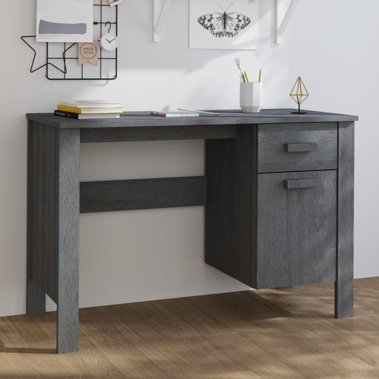 vidaXL Työpöytä tummanharmaa 113x50x75 cm täysi mänty