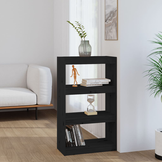 vidaXL Kirjahylly/tilanjakaja musta 60x30x103,5 cm täysi mänty