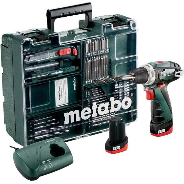 Metabo POWERMAXX BS BASIC SET Porakone-ruuvinväännin sis. 2,0 Ah:n akut, laturi & tarvikkeita