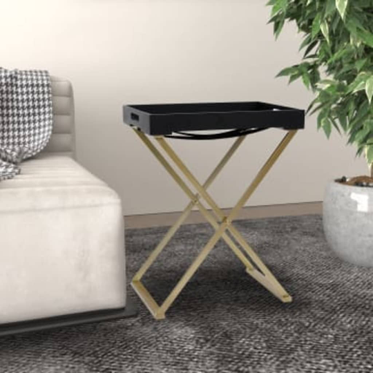 vidaXL Kokoontaitettava pöytä kulta ja musta 48x34x61 cm MDF