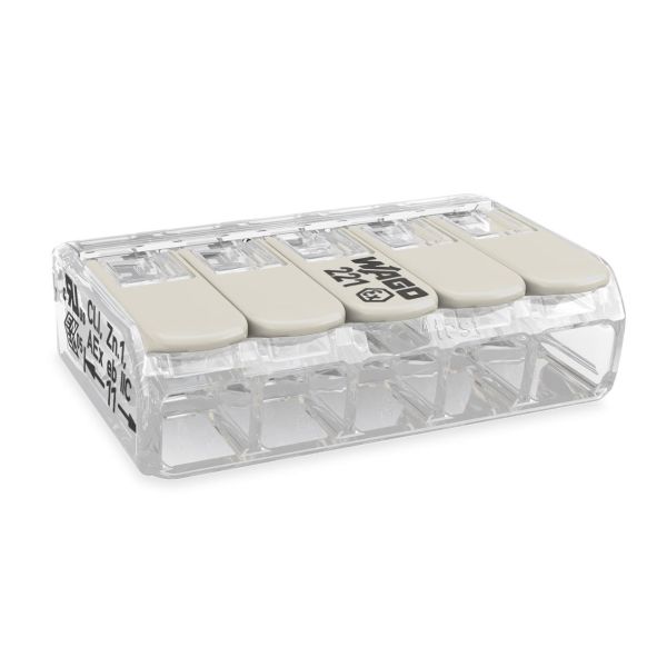Wago 221-485 Puristusliitin läpinäkyvä, lukitusvipu 5 liitosasentoa, 25 kpl