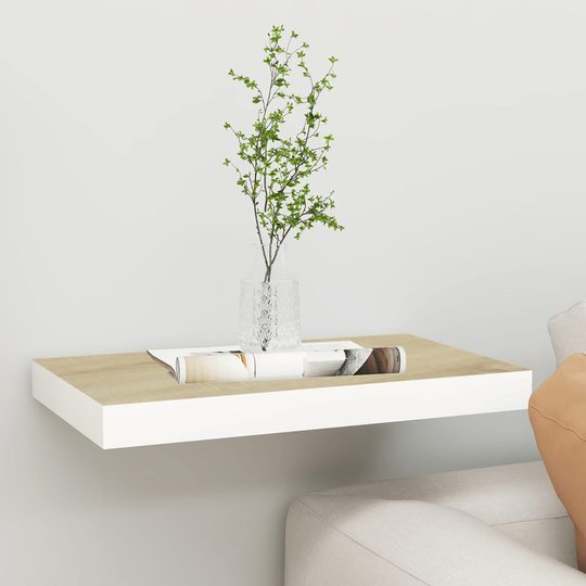 vidaXL Kelluva seinähylly tammi ja valkoinen 50x23x3,8 cm MDF