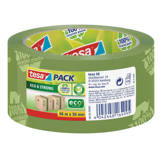 Tesa 58156 Pakettiteippi eko, printti, vihreä, 66 m x 50 mm