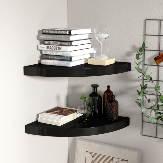 vidaXL Kelluvat kulmahyllyt 2 kpl musta 35x35x3,8 cm MDF