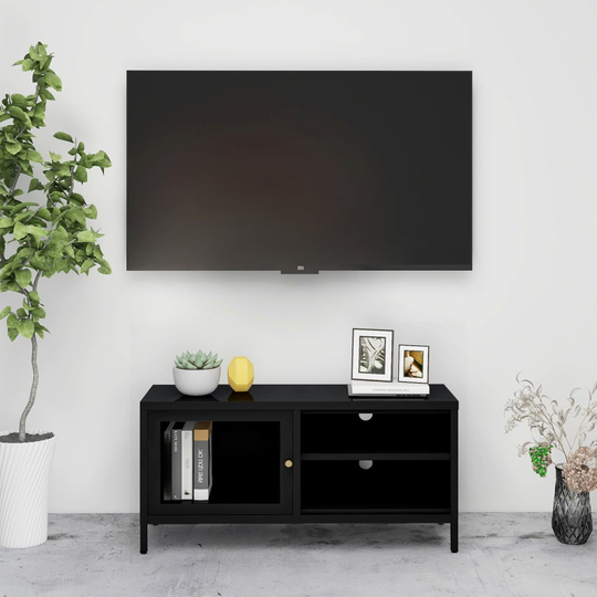 vidaXL TV-taso musta 90x30x44 cm teräs ja lasi
