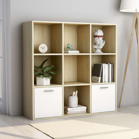 vidaXL Kirjahylly valkoinen ja Sonoma-tammi 98x30x98 cm lastulevy