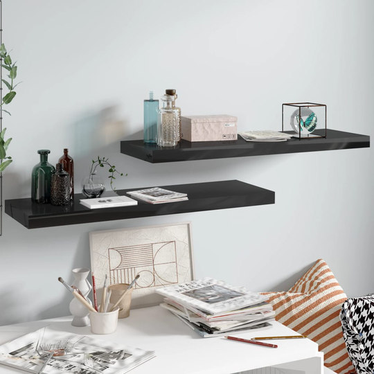 vidaXL Kelluvat seinähyllyt 2kpl korkeakiilto musta 80x23,5x3,8 cm MDF