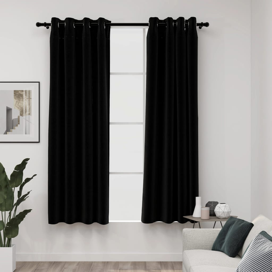 vidaXL Pellavamaiset pimennysverhot renkailla 2 kpl musta 140x175 cm