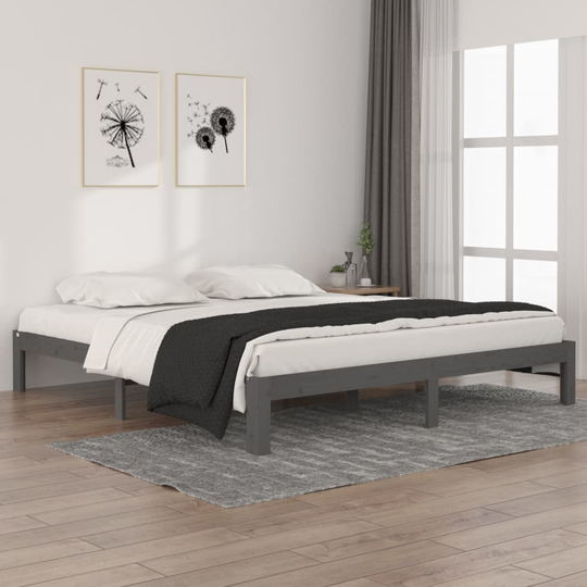 vidaXL Sängynrunko harmaa täysi puu 180x200 cm 6FT Super King
