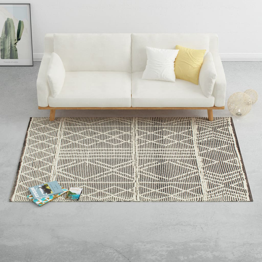 vidaXL Matto käsinkudottu villa 140x200 cm mustavalkoinen