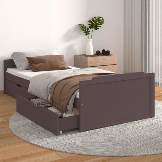 vidaXL Sängynrunko vetolaatikoilla tummanruskea täysi mänty 90x200 cm