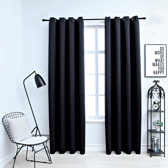 vidaXL Pimennysverhot metallirenkailla 2 kpl musta 140x175 cm