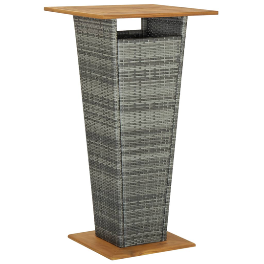 vidaXL Baaripöytä harmaa 60x60x110 cm polyrottinki ja täysi akaasiapuu
