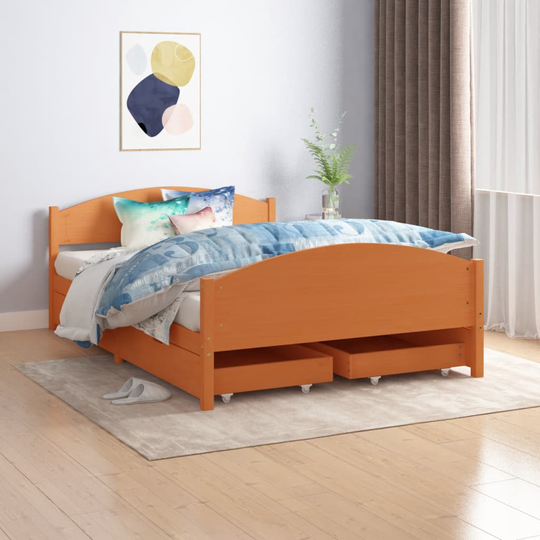vidaXL Sängynrunko 4 vetolaatikolla hunajanrusk täysi mänty 140x200 cm