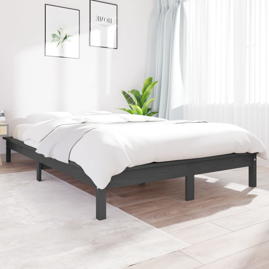 vidaXL Sängynrunko harmaa 150x200 cm täysi mänty 5FT King Size