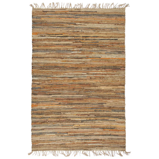 vidaXL Käsin kudottu Chindi-matto nahka juutti 160x230 cm kellanruskea