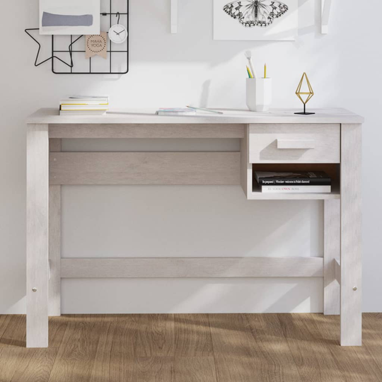 vidaXL Työpöytä valkoinen 110x40x75 cm täysi mänty